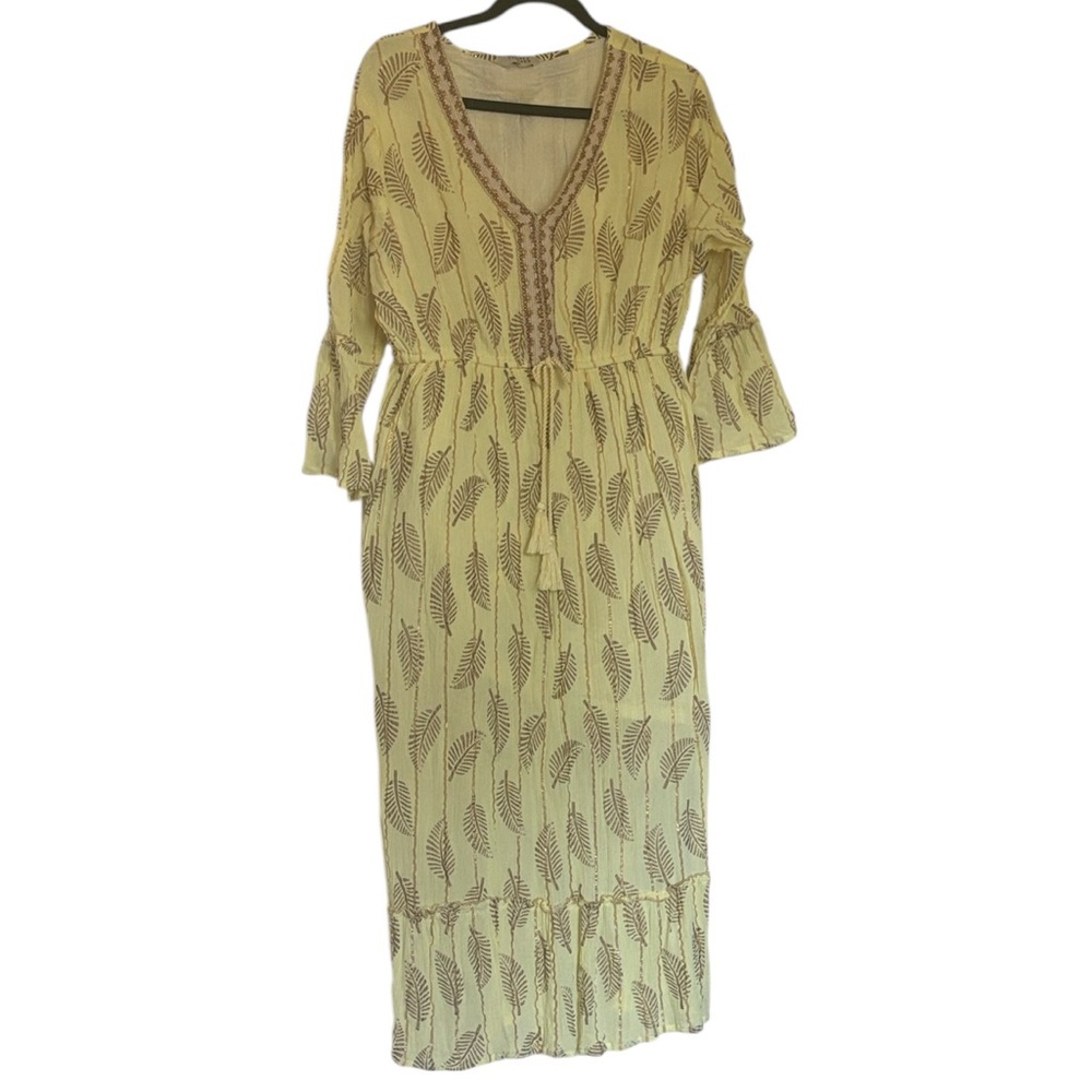 Refined Threads Embroidered, 100% Viscose , Boho yellow w/god, ruffle, XL/1X